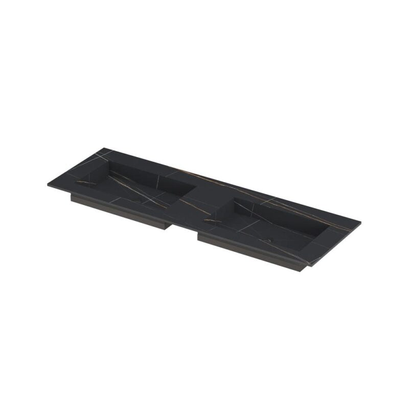 INK Wastafel keramische slab envelop bak dubbel zonder kraangaten - Lauren black mat - 140x45x1