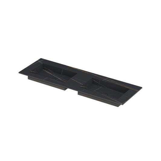 INK Wastafel keramische slab envelop bak dubbel zonder kraangaten - Lauren black mat - 140x45x1