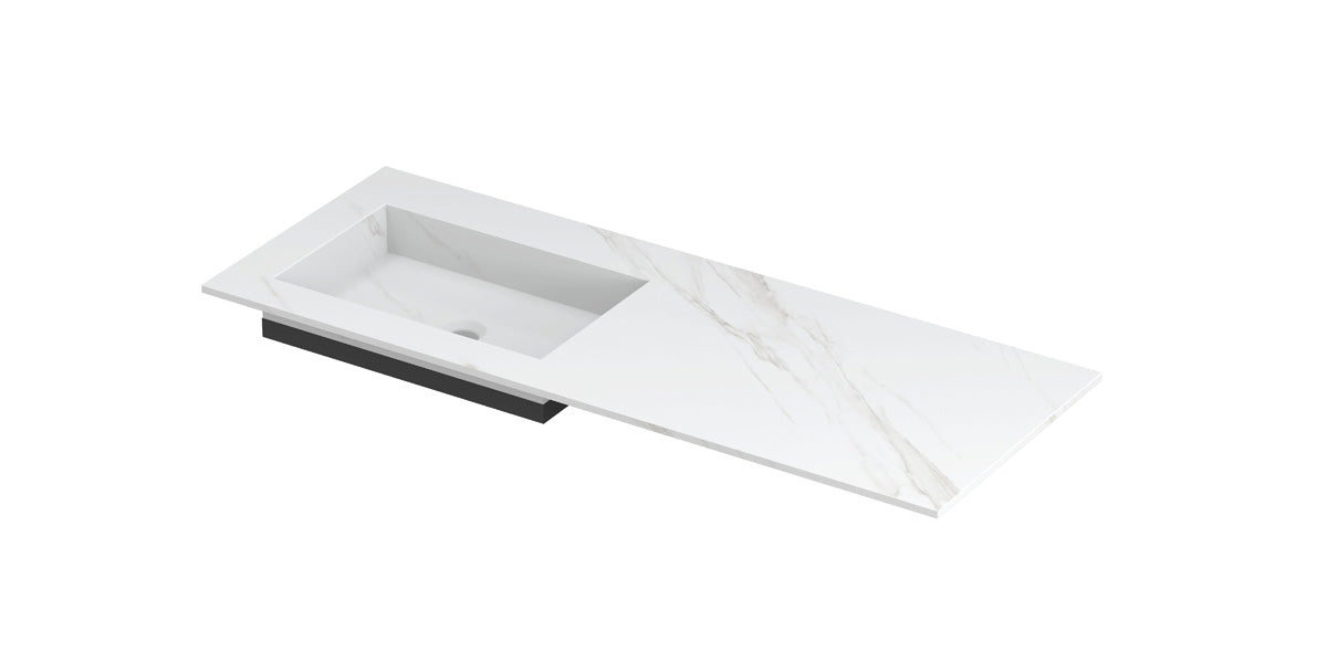 Ink Post Wastafel keramische slab envelop bak links zonder kraangat - Calacatta mat - 1200x450x10 mm