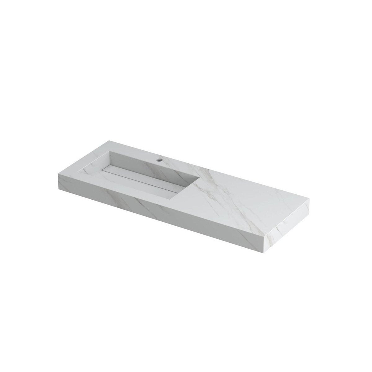 Ink Pitch Wastafel Keramische Slab Links met Drain en Front en Side Skirts - 1 Kraangat - Calacatta Mat - 120x45x9 cm