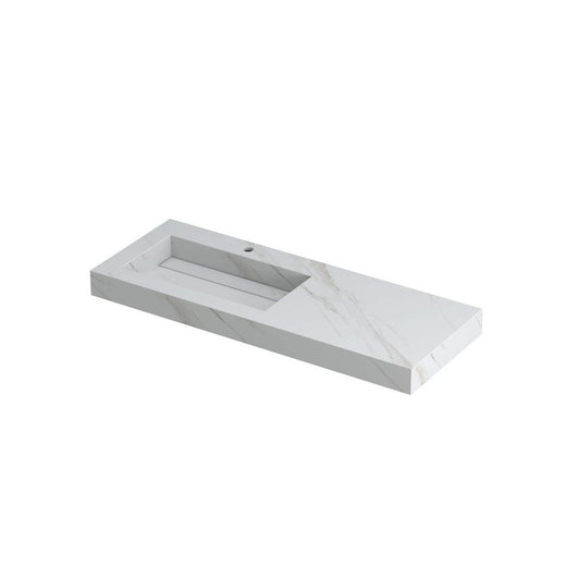 Ink Pitch Wastafel Keramische Slab Links met Drain en Front en Side Skirts - 1 Kraangat - Calacatta Mat - 120x45x9 cm