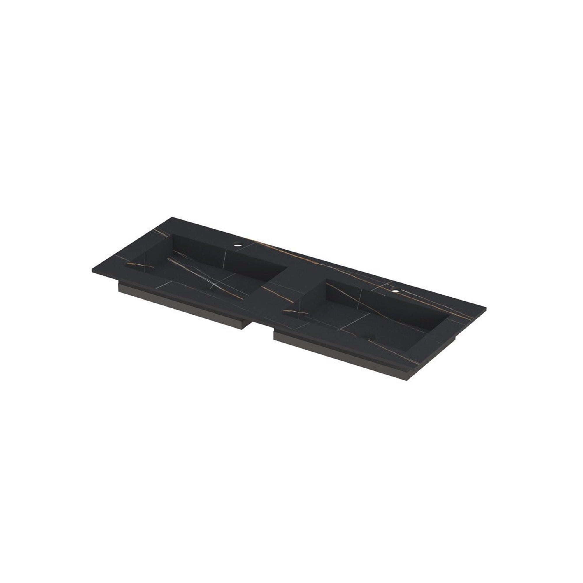 INK Post Wastafel - 120x45x1cm - 2 Wasbakken - 2 Kraangaten - Keramiek - Lauren Black Mat