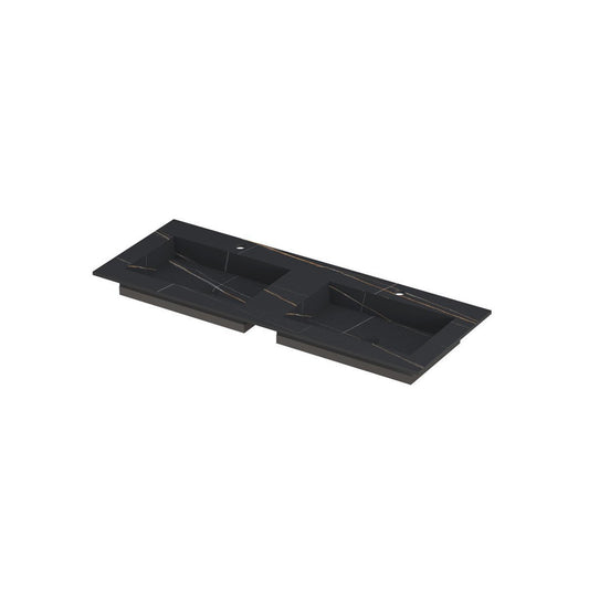 INK Post Wastafel - 120x45x1cm - 2 Wasbakken - 2 Kraangaten - Keramiek - Lauren Black Mat